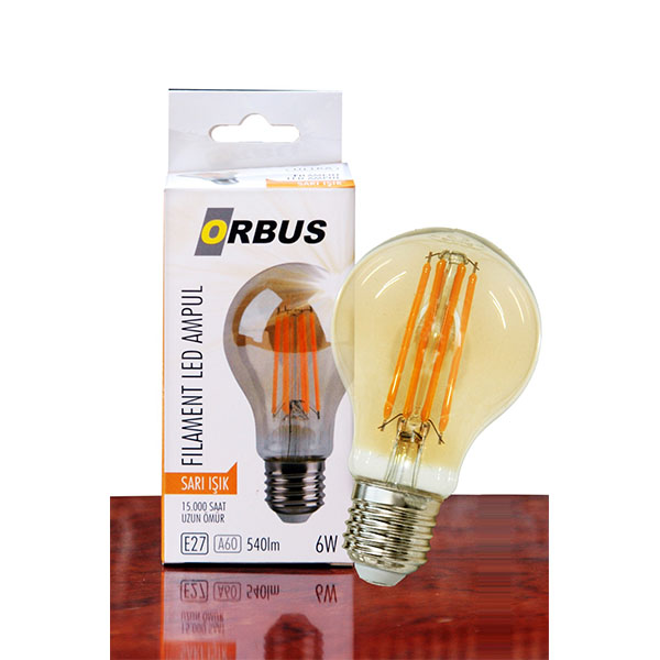 ORBUS  LED FİLAMENT BULB A60 AMBER 6W E27 480LM-10