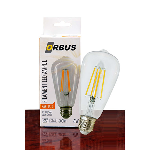 Orbus LED FILAMENT BULB ST64 AMBER 6W E27 540LM-10